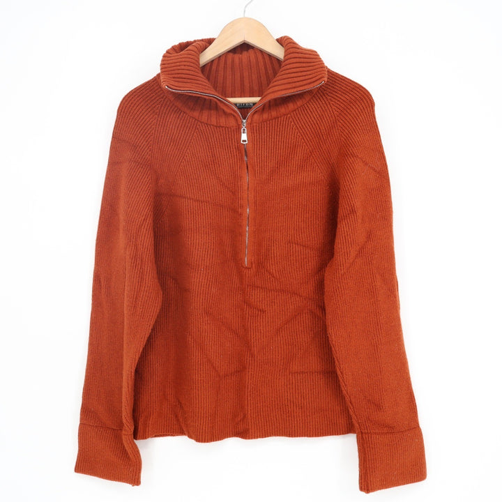 BTFBM Women's Burnt Orange Ribbed Quarter Zip Funnel Neck Sweater Size M