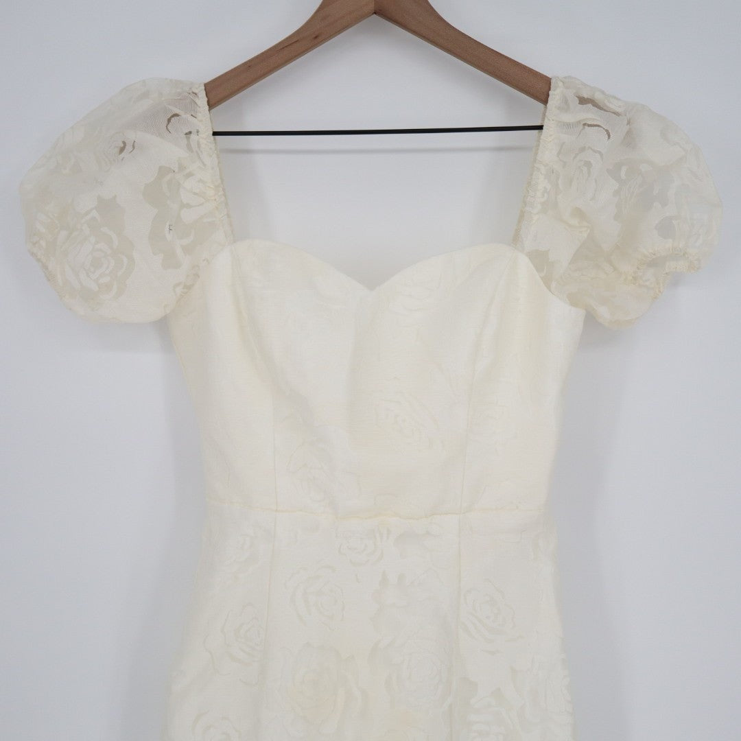 Lulus Odetta Midi Dress Womens Small White Cotton Burnout Puff Sleeve Lace-Up