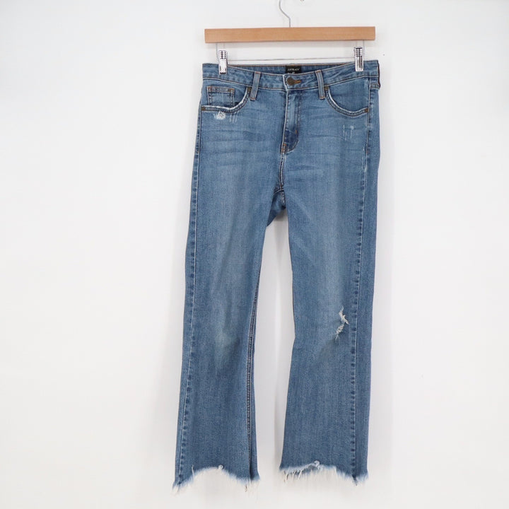 Just Black Denim Womens Size 27 Medium Wash Distressed Raw Hem Cropped Jeans