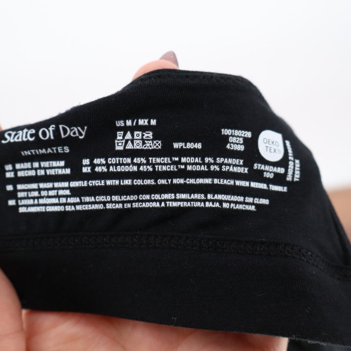 State of Day Bralette Bra Womens Medium Black Cotton Stretch Adjustable Strap