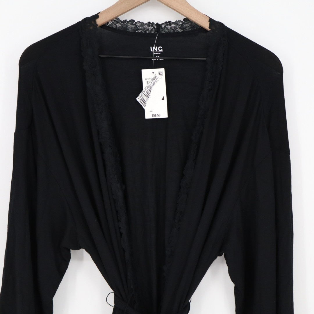 INC International Concepts Intimates Wrap Robe Womens 1X Black Knit Lace-Trim