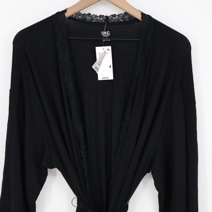 INC International Concepts Intimates Wrap Robe Womens 1X Black Knit Lace-Trim