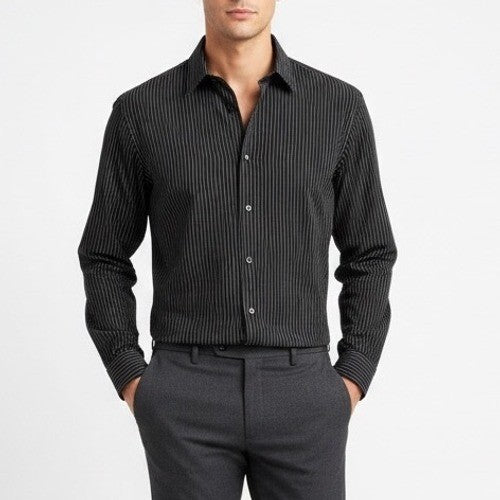 APT 9 Mens Black Pinstripe Dress Shirt Long Sleeve Button Down Size L