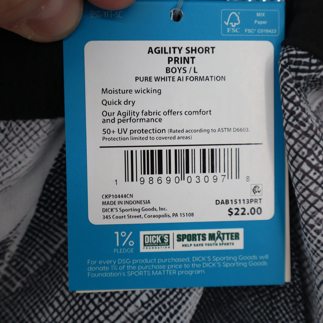 DSG Boys Agility Short Pure White AI Formation Print Athletic Size L 14-16 NEW