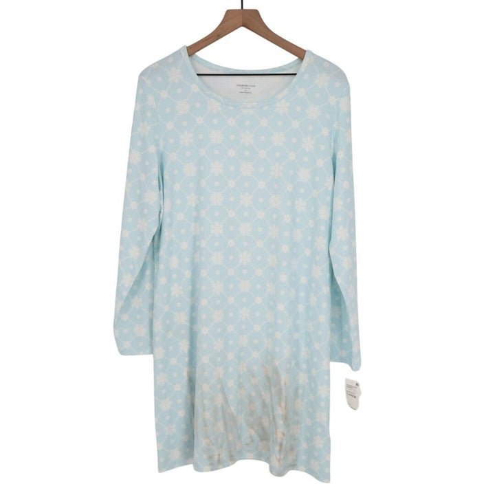 Charter Club Intimates Nightgown Womens Large Blue Snowflake Round Neck Pullover