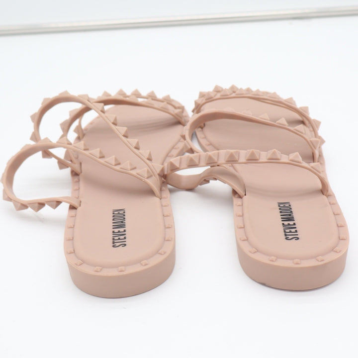 Steve Madden Skyler Pink Tan Studded Jelly Sandals Square Toe Slides 9
