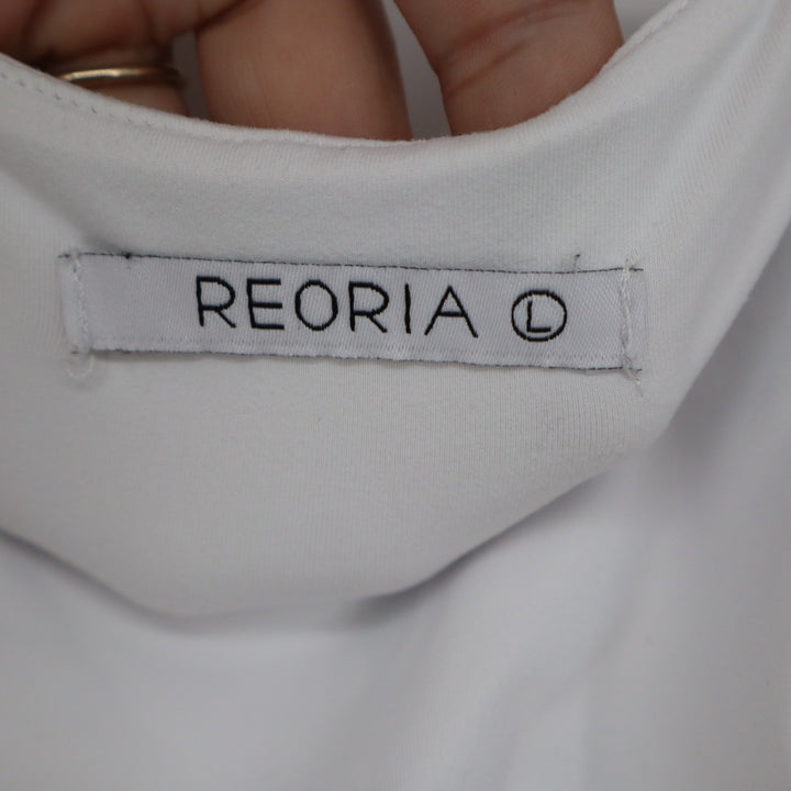 REORIA White Square Neck Sleeveless Tank Bodysuit Size L Snap Bottom Double