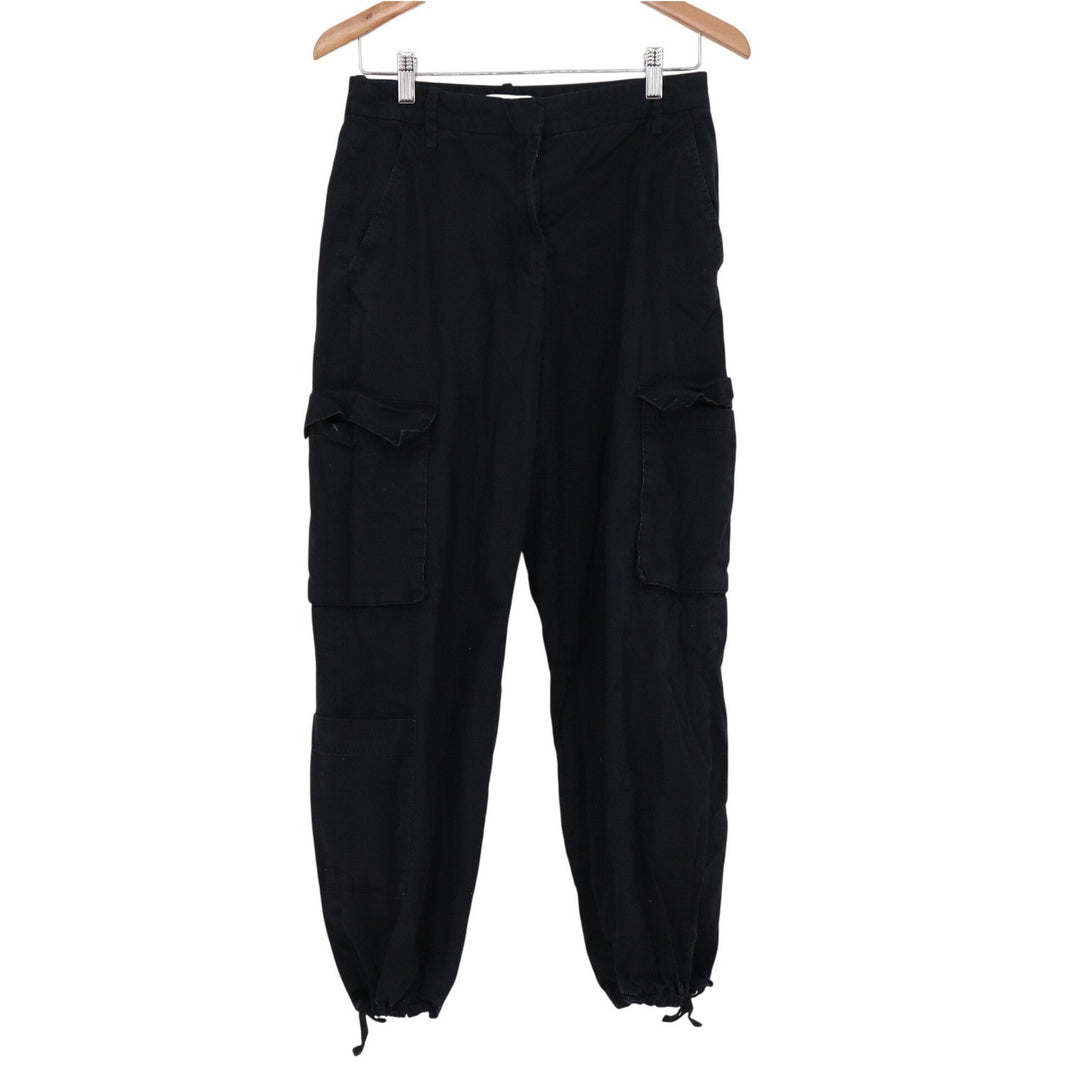 HM Womens Black Cotton Cargo Pants High Rise Utility Jogger Ankle Tie Size 4