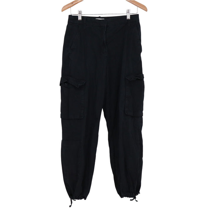 HM Womens Black Cotton Cargo Pants High Rise Utility Jogger Ankle Tie Size 4
