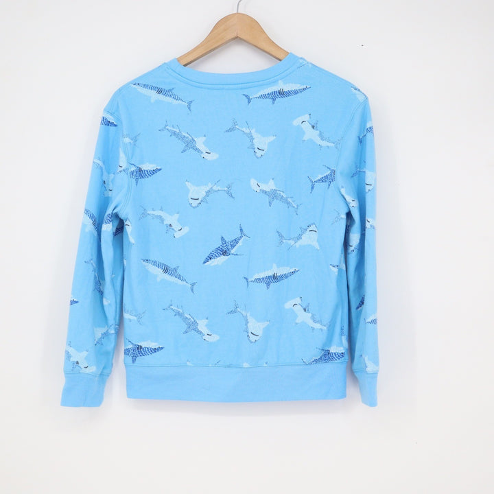 Cat & Jack Boys Blue Shark Print Fleece Pajama Top Crewneck Sweatshirt L 10/12