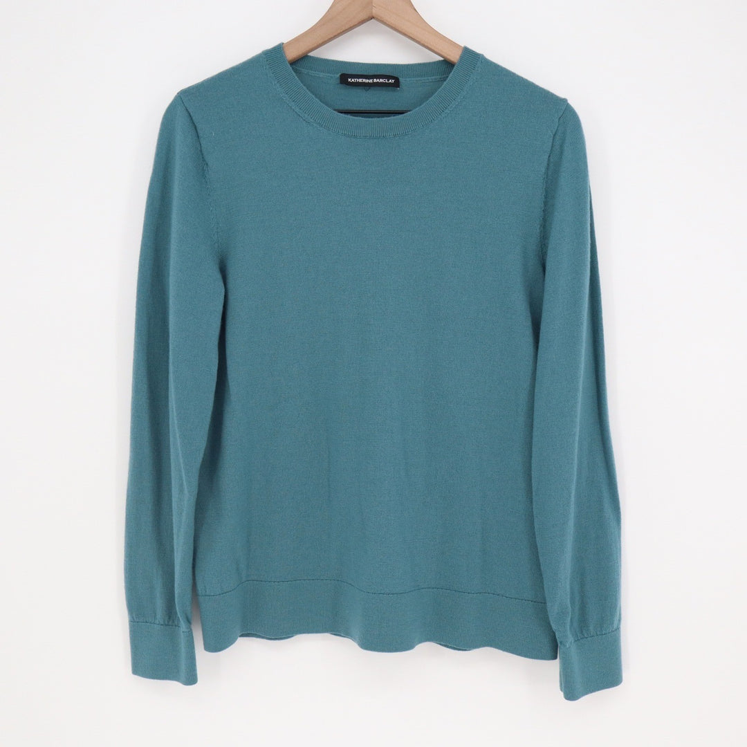 Katherine Barclay Teal Blue 100% Merino Wool Crewneck Sweater XL