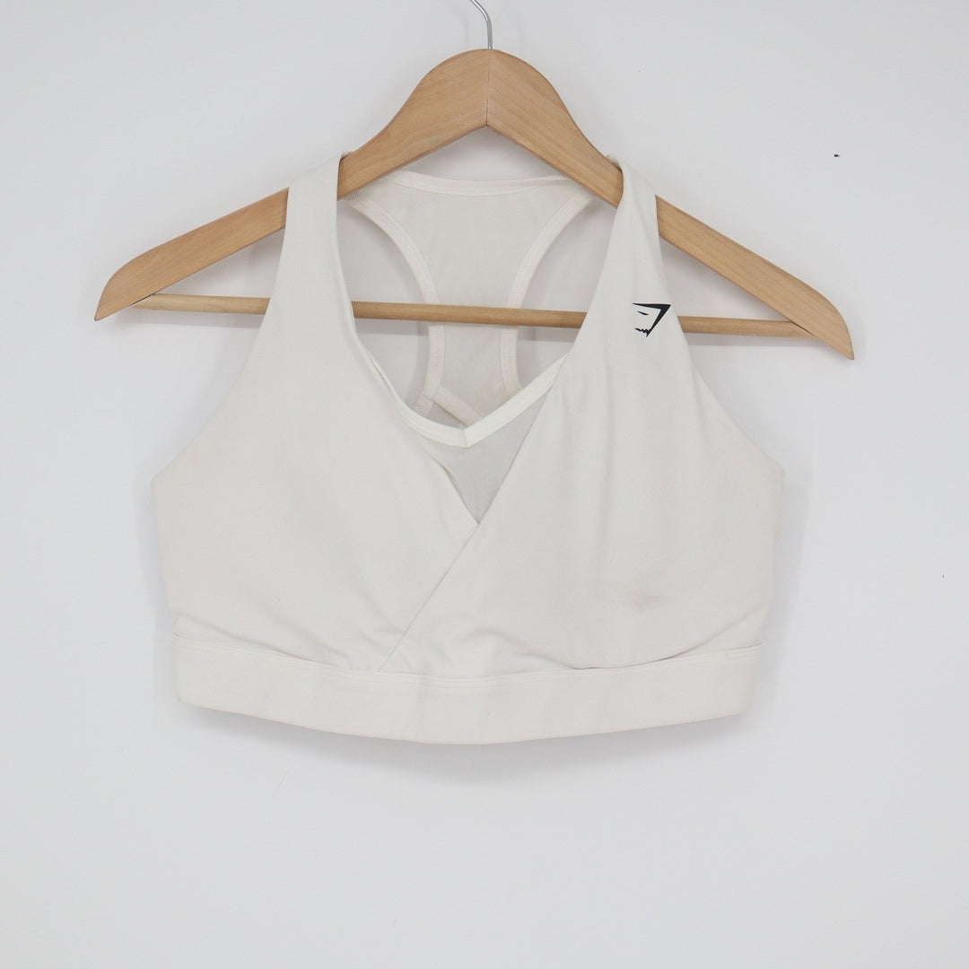 Gymshark White Wrap Front Mesh Racerback Sports Bra Size Large
