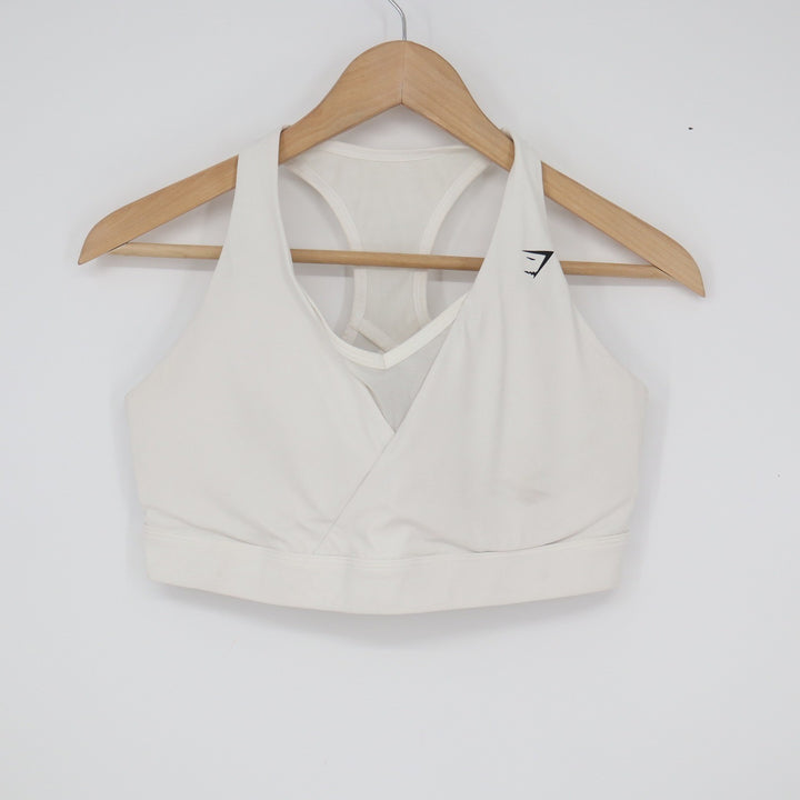 Gymshark White Wrap Front Mesh Racerback Sports Bra Size Large