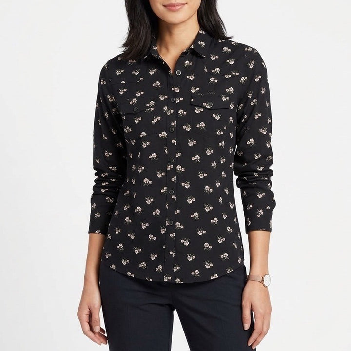 ASOS Western Shirt Men XS Black Cotton Floral Pearl Snap Spread Collar Button Up