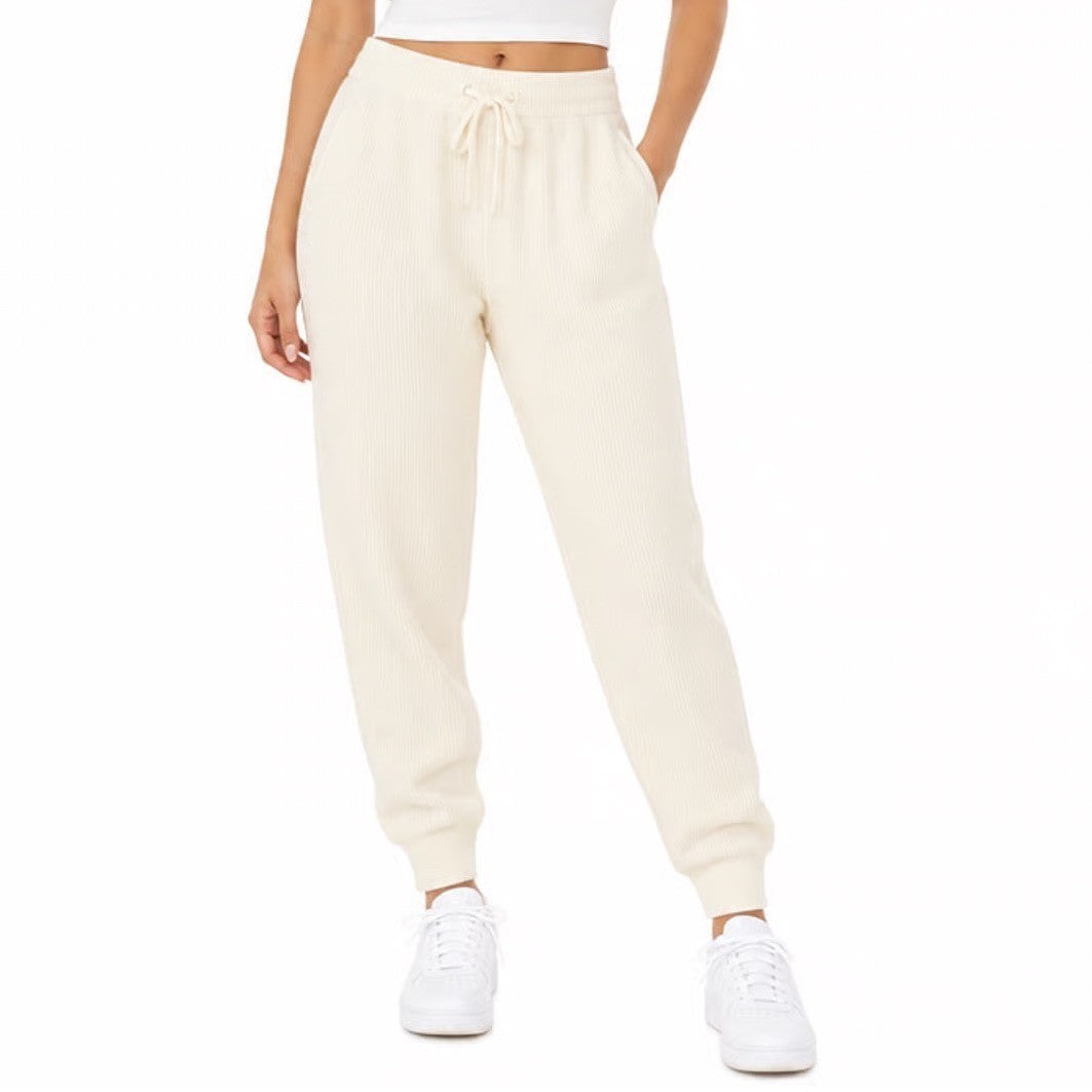 DSG Womens So Soft Ottoman Jogger Pants Light Cream Ribbed DAW24419N Size S NEW