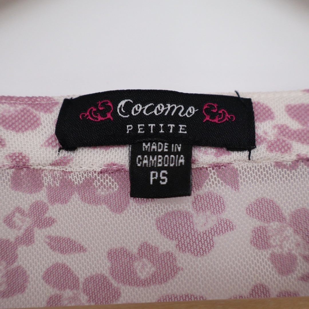 Cocomo Petite Pink Floral Mesh Roll Tab Sleeve Pintuck Blouse PS