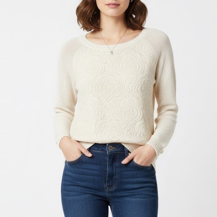 XOXO MASER Cream Floral Lace Knit Sweater Top Womens Medium