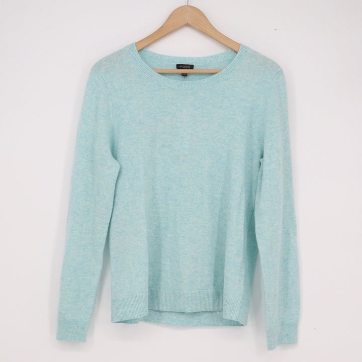 Talbots Pure Cashmere Crewneck Sweater Light Blue Heathered Knit Size L