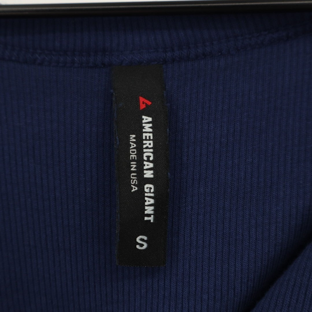 American Giant Luxe Rib V Notch Tee Shirt Women Small Midnight Blueprint Stretch