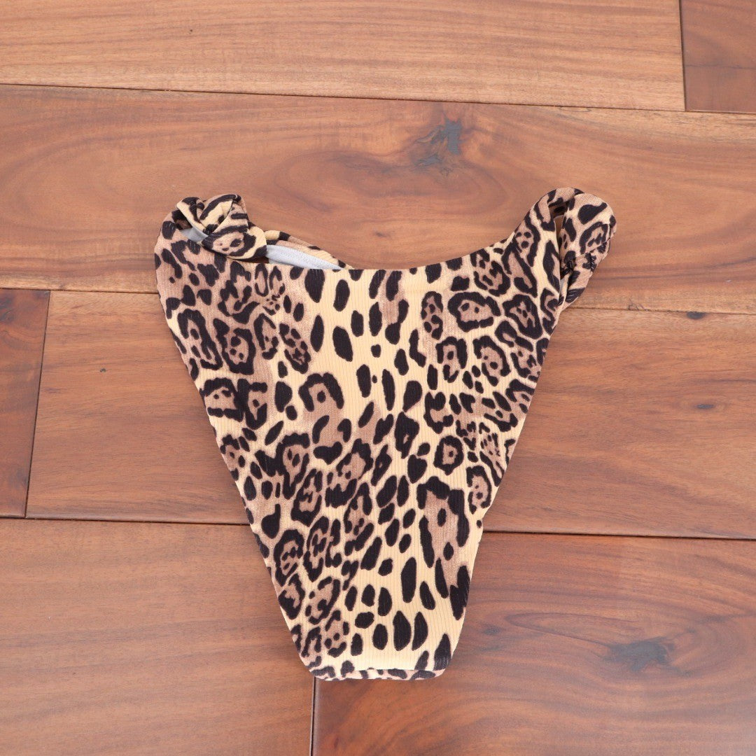 ASOS DESIGN Leopard Print Rib Knot High Leg Bikini Bottoms Size 4