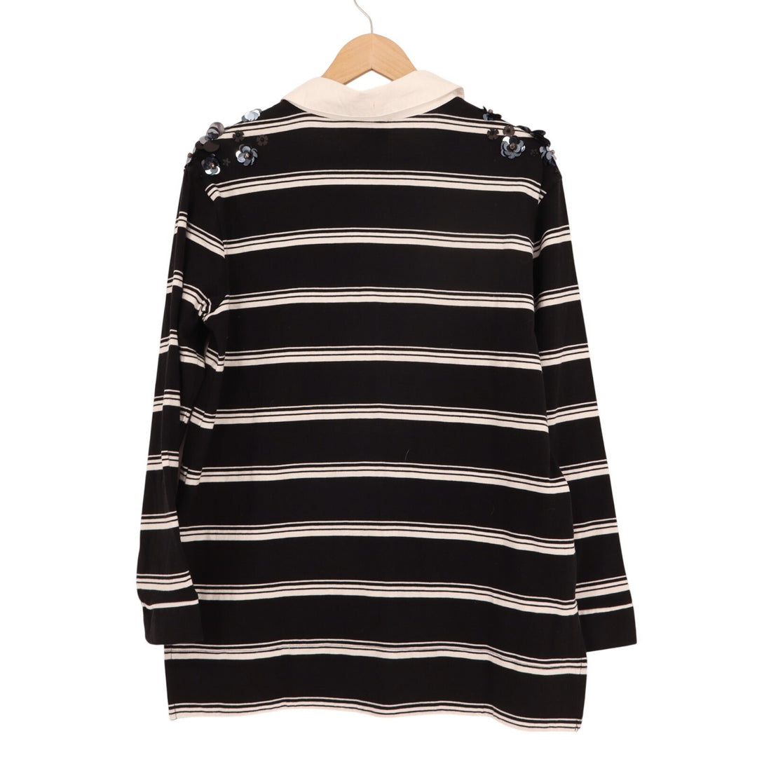 Anthropologie Maeve It Girl Polo Top Womens XS Black White Striped Sequin Rugby