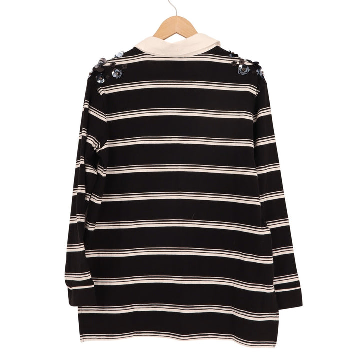 Anthropologie Maeve It Girl Polo Top Womens XS Black White Striped Sequin Rugby