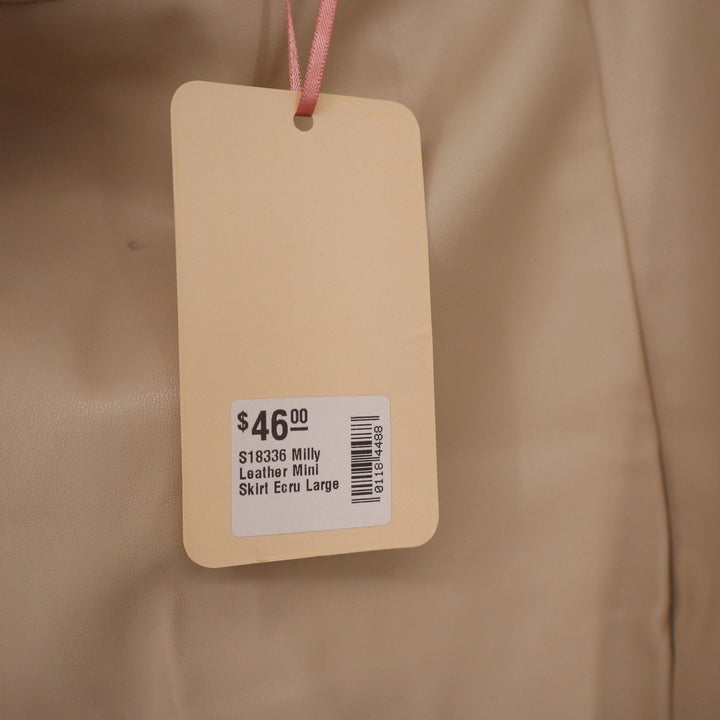 Entro Milly Faux Leather Mini Skirt Ecru Beige High Waist Slit L