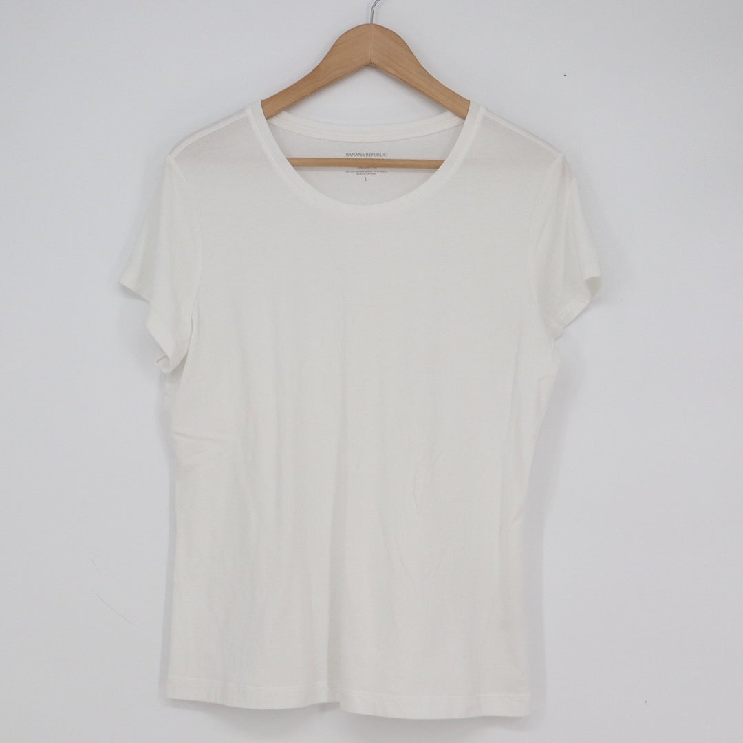 Banana Republic Timeless Tee White Cotton Modal Stretch Crew Neck T-Shirt Large