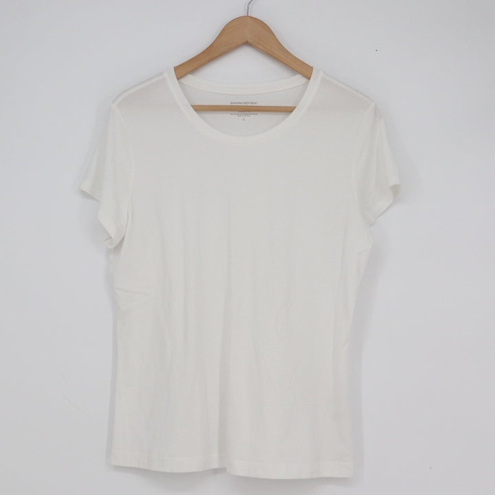 Banana Republic Timeless Tee White Cotton Modal Stretch Crew Neck T-Shirt Large