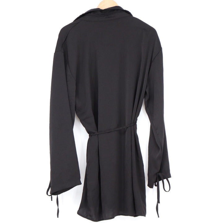 SHEIN Black Button Down Long Sleeve Shirt Dress with Waist Tie and Cuff Ties L