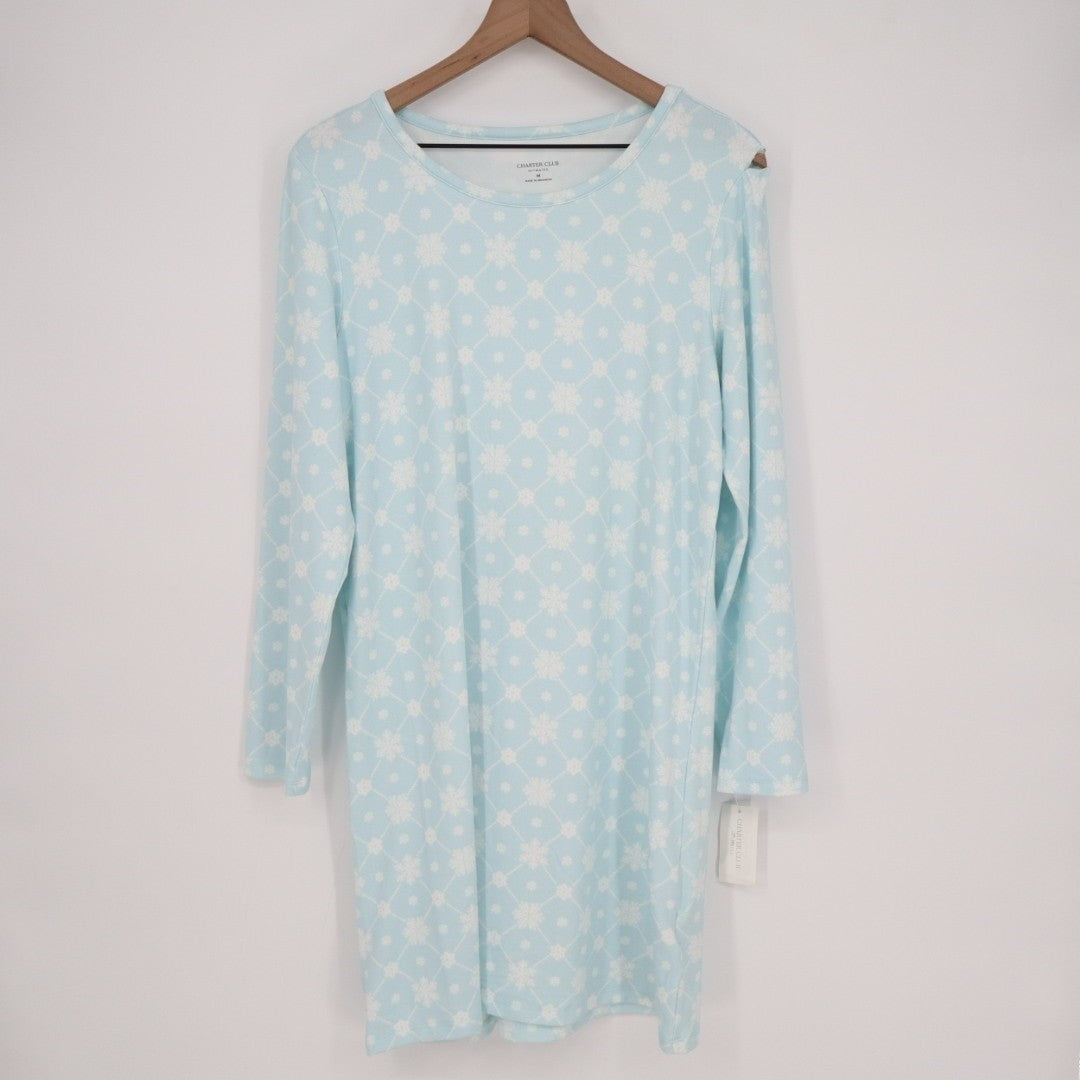 Charter Club Intimates Nightgown Womens Large Blue Snowflake Round Neck Pullover