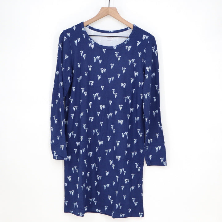 Charter Club Intimates Navy Blue Pine Tree Print Long Sleeve Nightgown Small
