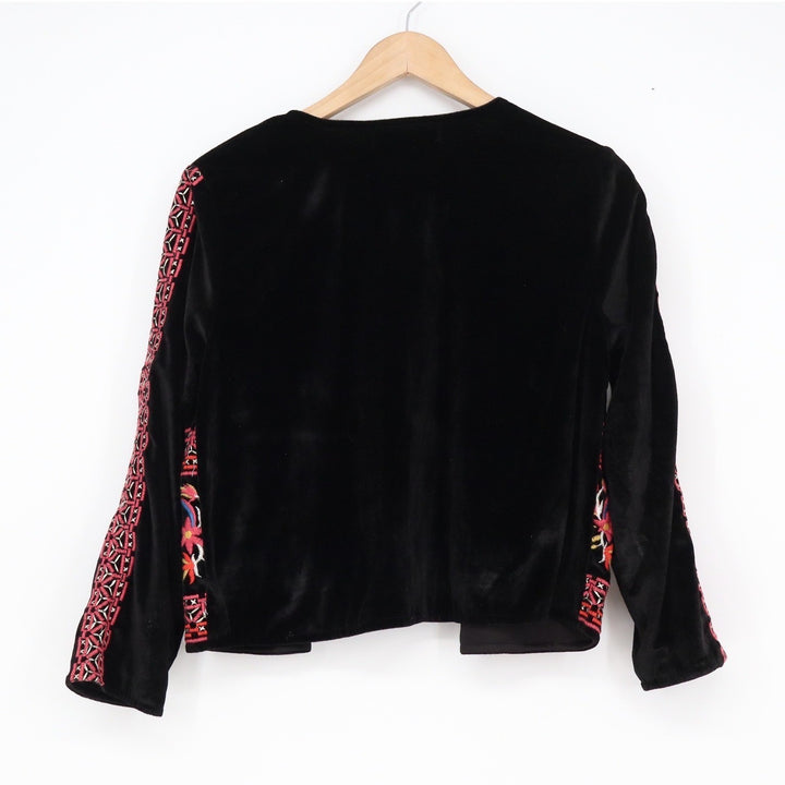Atmosphere Black Velvet Embroidered Floral Open Front Jacket Blazer Size 6