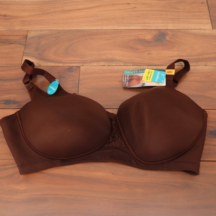 Vanity Fair Beauty Back Full Figure Wireless Bra 44DD Brown Adjustable Straps