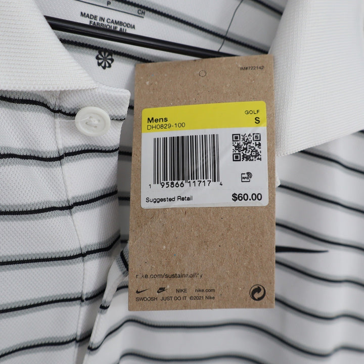 Nike Golf Mens Dri-FIT Victory Striped Polo Shirt White Black Small