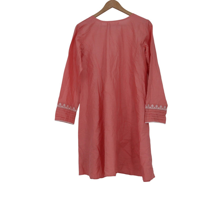 Pink Petals Girls Coral Pink Embroidered Kurta Set 2pc Tunic & Pants Size 17-18y