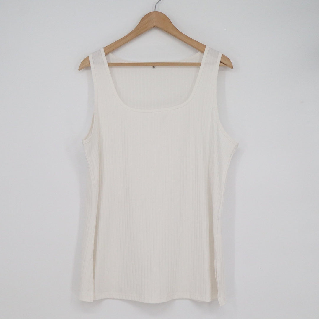 Unbranded Cream Ribbed Knit Scoop Neck Tank Top Sleeveless XL