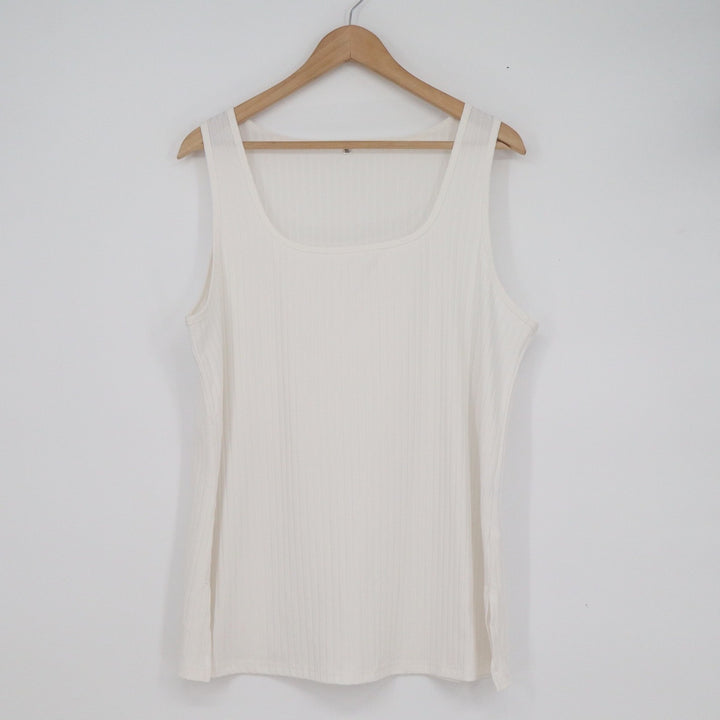 Unbranded Cream Ribbed Knit Scoop Neck Tank Top Sleeveless XL