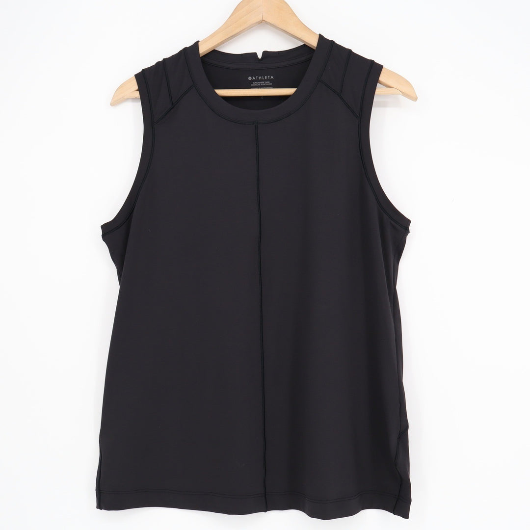 Athleta Sunchaser Tank Black Performance Sleeveless Top Zip Pocket Large