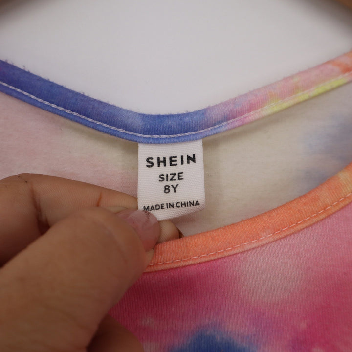 SHEIN Girls Multicolor Tie-Dye Tiered Babydoll Dress Short Sleeve Size 8Y