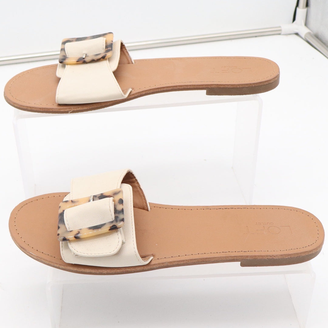 Loft Outlet Womens Cream Slide Sandals Tortoiseshell Buckle Flat Shoes Size 8M