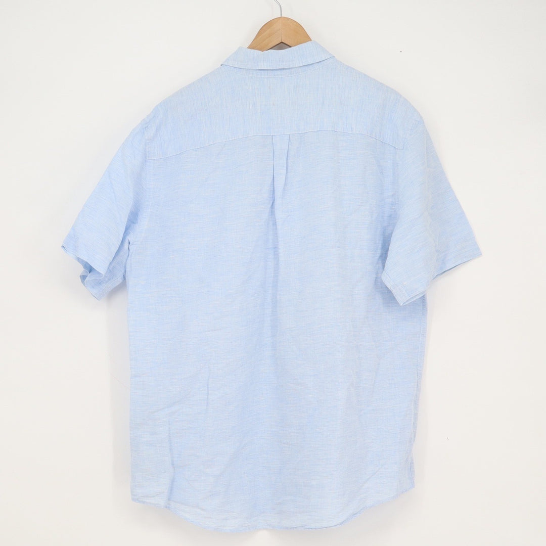 Chaps Mens XL Light Blue Linen Cotton Short Sleeve Button Down Shirt
