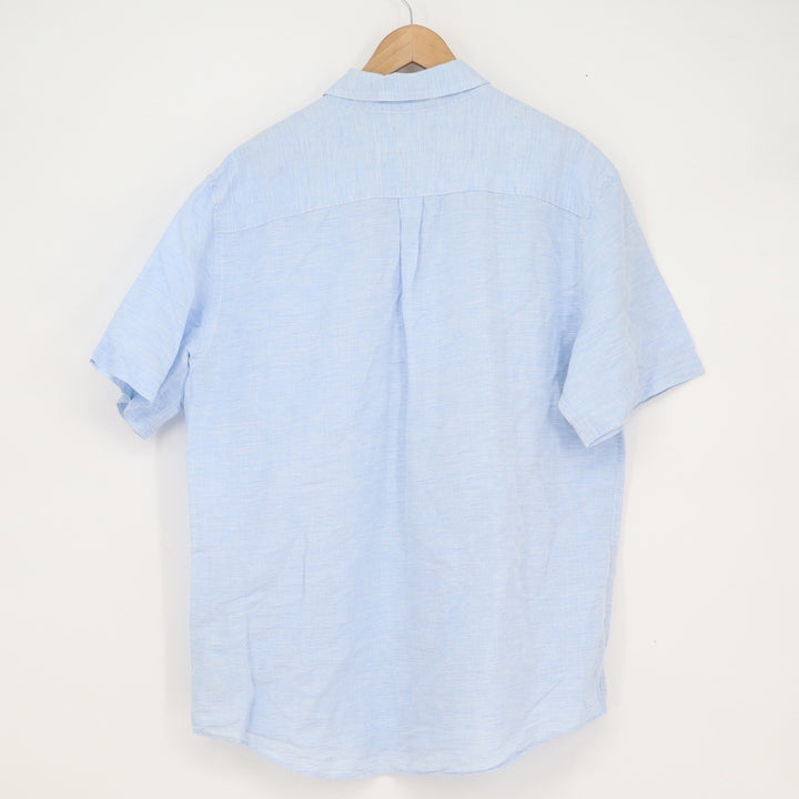 Chaps Mens XL Light Blue Linen Cotton Short Sleeve Button Down Shirt
