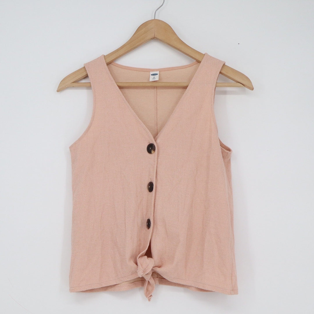 Old Navy Peach Waffle Knit Tie Front Button Down Tank Top XS Sleeveless V-Neck