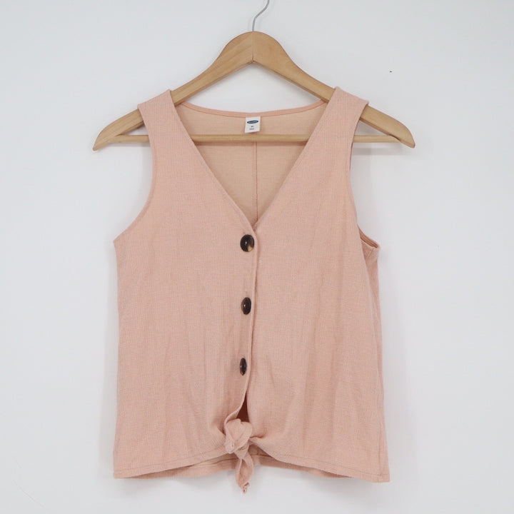 Old Navy Peach Waffle Knit Tie Front Button Down Tank Top XS Sleeveless V-Neck