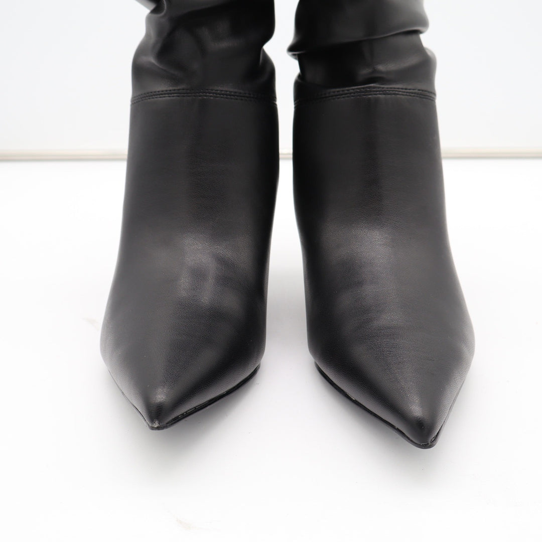 Marc Fisher Marya2 Black Slouchy Pointed Toe Kitten Heel Mid-Calf Boots 7M