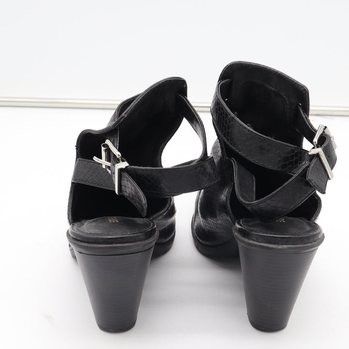 Express Black Snakeskin Embossed Cutout Block Heel Booties Pointed Toe Size 9