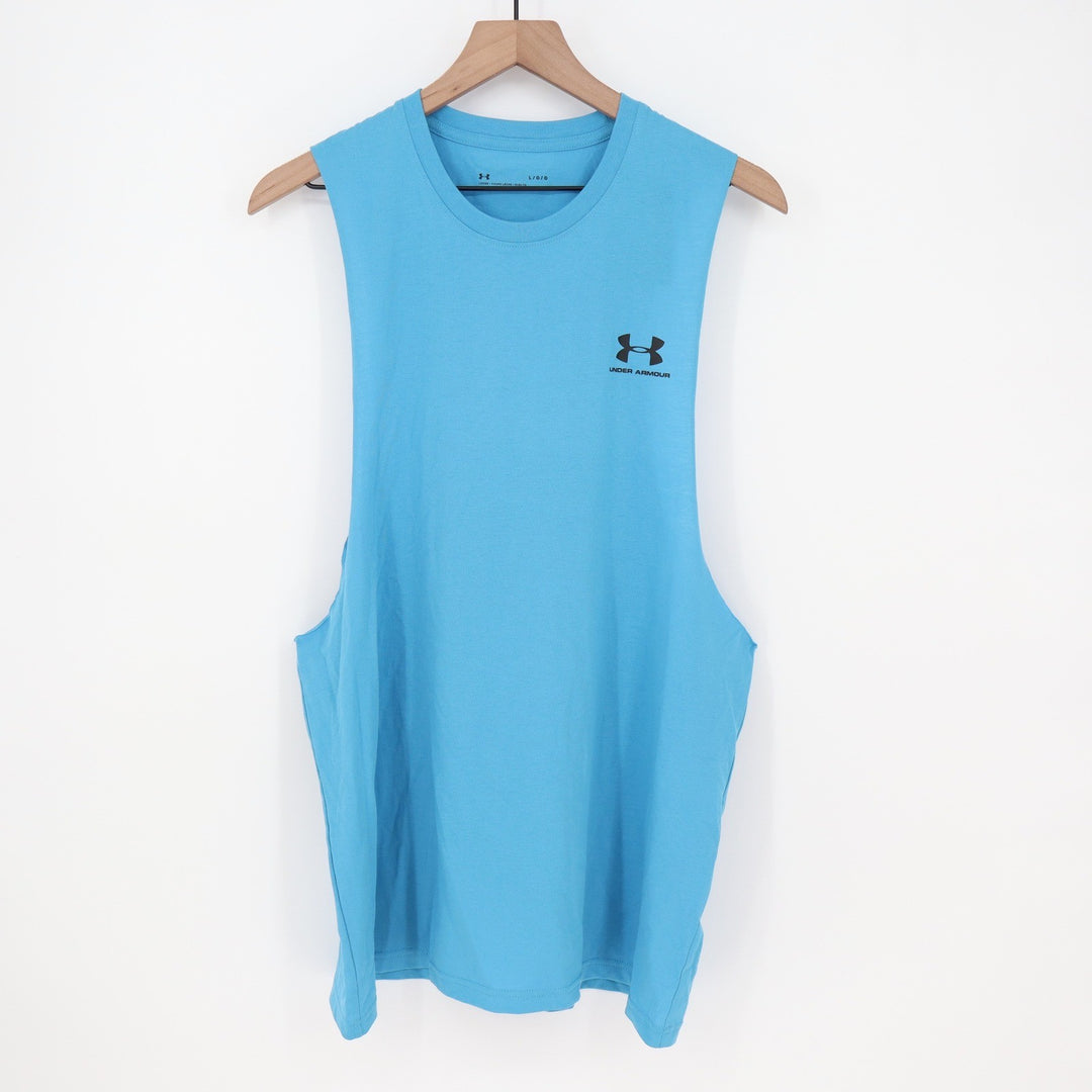 Under Armour Mens Left Chest Cut Off Tank Blue Muscle Shirt Large