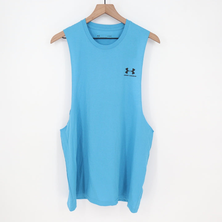 Under Armour Mens Left Chest Cut Off Tank Blue Muscle Shirt Large