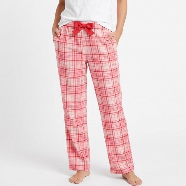 Max & Olivia Pajama Pants Girls Large 10/12 Pink White Plaid Bow Waist Sleepwear